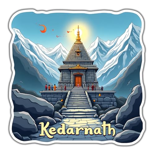 Image of Naxon Kedarnath Temple Town Theme Souvenir Wooden Fridge Magnet for Refrigerator - Printed Fridge Magnet for Kitchen & Home Decor | Perfect Souvenir Gift | Size 3x3 in | Pack of 1