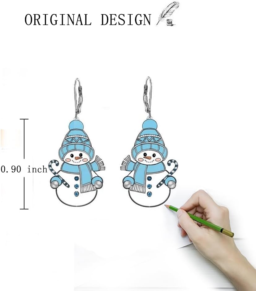 Christmas Earrings Snowman Earrings for Women Sterling Silver Snowman Dangle Leverback Holiday Xmas Jewelry Gifts - Image 5