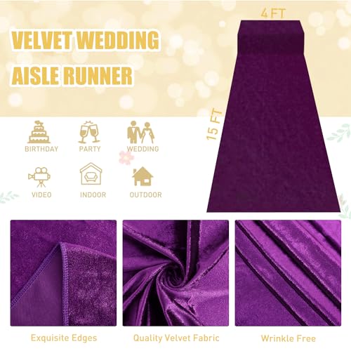 FUHSY Wedding Aisle Runner Purple Carpet Runner for Party Velvet Aisle Runner 4x15 FT Wedding Aisle Runners for Outside Carpet Rug Runner Aisle Runners for Outdoor Ceremony Runway for Hallway