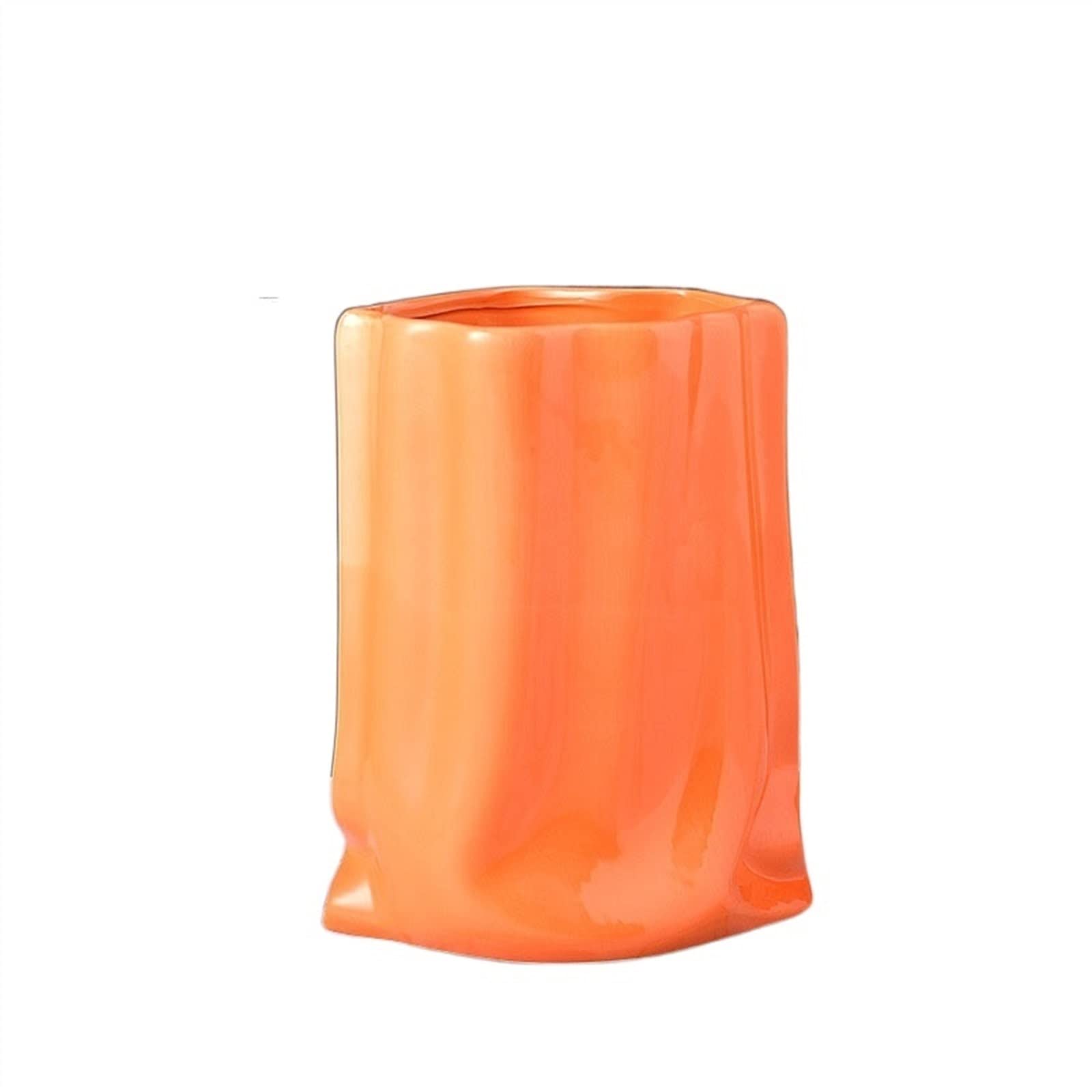 Bzgpmfud Orange Vase Desktop Pleated Texture Ceramic Plated Potted Plants Desk Decoration Flowers Pots Decorative Flower Arrangement Floral(Orange)