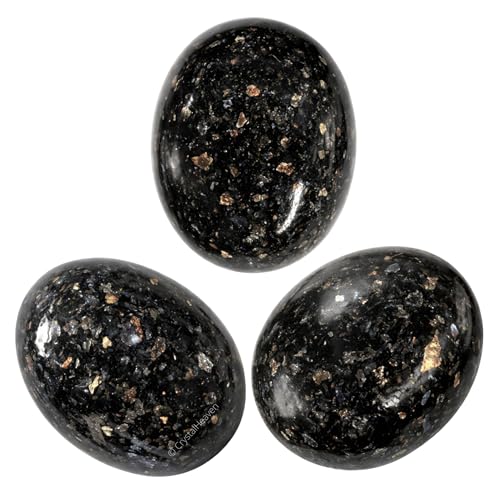 Image of Certified Large Nuummite Crystal Palm Pebbles Stones for Anxiety Stress Relief Massage - AAA Grade Original Healing Gemstone Agate Palm Stone for Yoga Meditation Spiritual Reiki Feng Shui