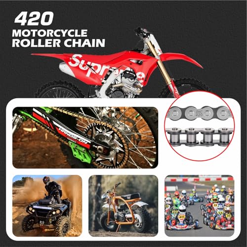 Image of DYC 420 Chain 138 Links Cut-to-Fit w /Master Link & Chain Breaker Tool for Mini Bike, Pit Bike, Dirt Bike, ATV & Go Kart (Coleman, Baja, SSR, TaoTao, Coolster, Apollo, Kazuma, TrailMaster, Massimo)