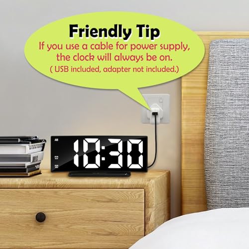 Image of LED Digital Alarm Clock for Bedroom, Plug in Clocks with Dual Alarm /Snooze /Temperature Waterproof 3 Brightness Level, Big Numbers Display and Battery Backup for Desk, Table, Office, Black