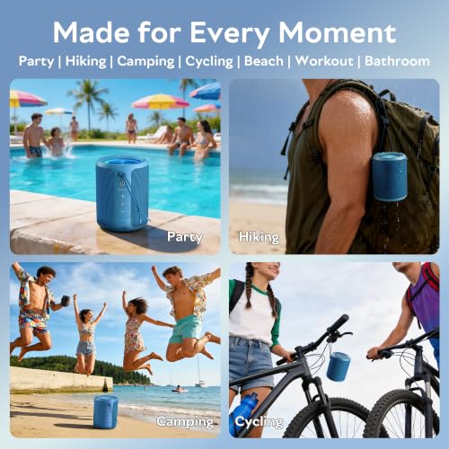 Image of Portable Bluetooth Speaker,IPX7 Waterproof Wireless Speaker with 20W Loud Stereo Sound,15H Playtime & Beat-Synced RGB Light, Small Outdoor Speaker for Shower,Pool,Beach,Hiking,Gifts(Cerulean)