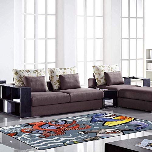 Tapis velours corail bleu doux et lavable pour grands salons