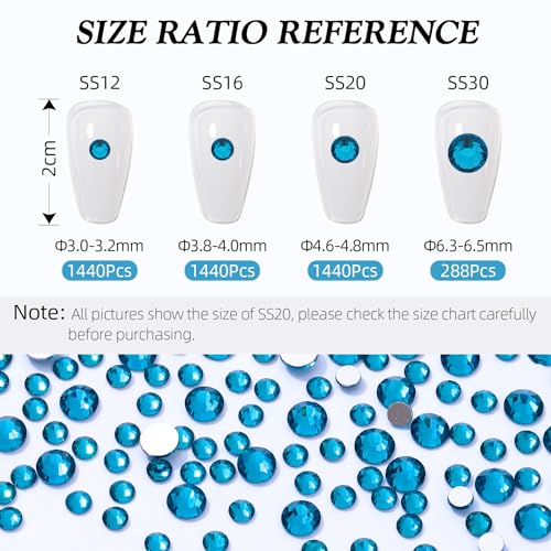 Image of Malachite Blue Flatback Rhinestones, Glass Rhinestones for Nail Art and Craft, Glue Fix, Loose Crystal Gemstones(Malachite Blue, SS12, 1440pcs, 2.9-3.0mm)