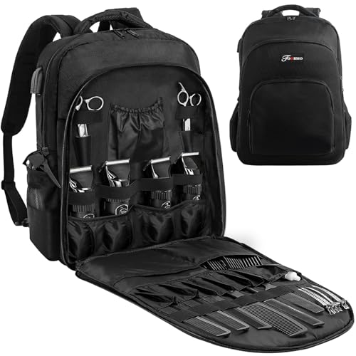 IPEB Barber Supplies Bag Barber Bookbag Organizer for Clippers and Supplies Hairstylist Clipper Portable Backpack for Barber Tools Storage Traveling Bag Case Black(13.8x8.7x18.9)