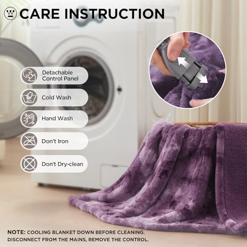 Image of Westinghouse Electric Heated Throw Blanket, Faux Fur with 6 Heating Levels & Auto Off, Soft Cozy Sherpa Washable Blanket (50 inch x 60 inch, Purple)
