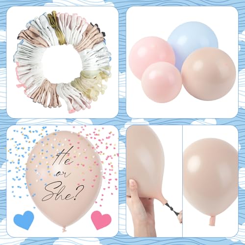Amandir 185Pcs Gender Reveal Decorations, Double-Stuffed Pastel Pink and Blue Brown Nude Balloon Arch Kit White Cloud Hanging Moon Star Garland Boho Neutral Boy or Girl Bear Baby Shower Party Supplies - Thumbnail 7
