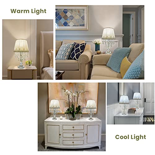 Siljoy Elegant Bedside Crystal Table Lamp Set Of 2 Dimmable Nightstand Lamp With White Ruched Fabric Lampshade Modern Raindrop K9 Crystal Desk Lamp For Bedroom Living Room 22.8'' Tall thumb #5