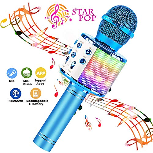 BlueFire Wireless 4 in 1 Bluetooth Karaoke Microphone with LED Lights, Portable Microphone