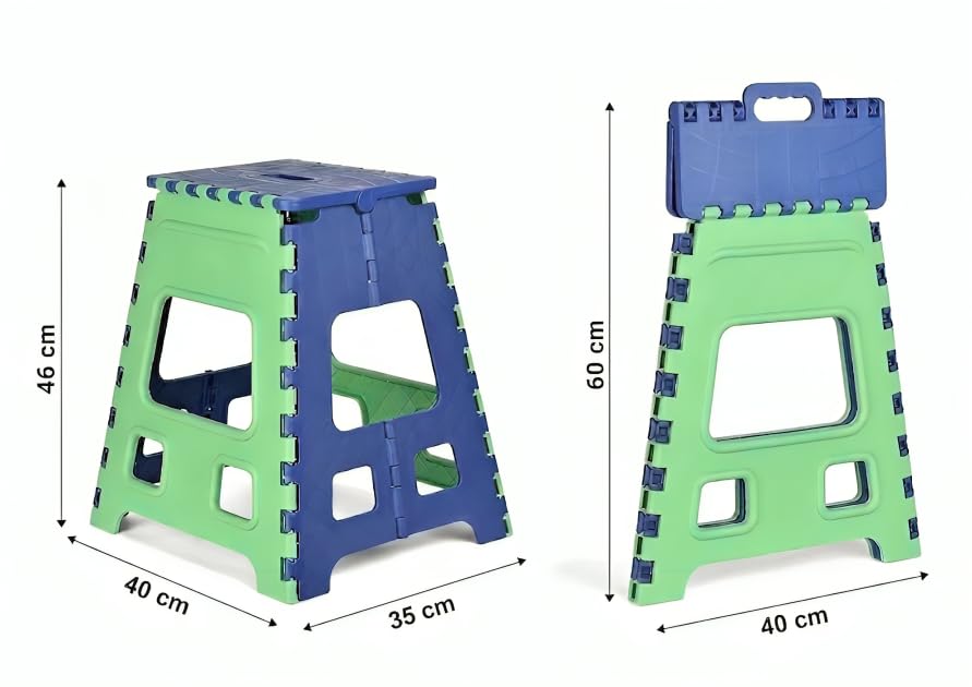 Image of U-MAX 18 Inch Folding Step Stool, Portable, Heavy Duty Plastic with Anti-Slip Surface Space-Saving Foldable Stool for Kids & Adults (Blue-Green)
