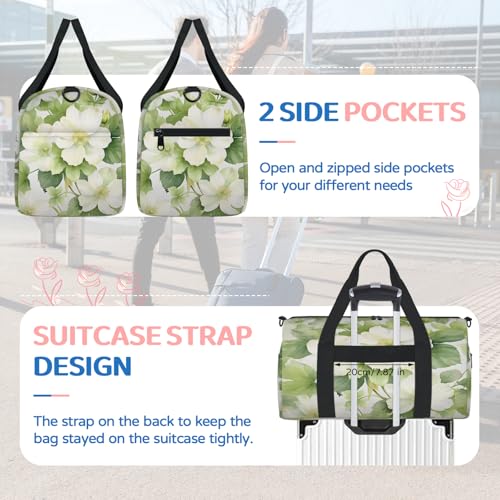Sage Green Flowers Travel Duffel Bag for Women and Men, Sport Tote Gym Bag Carry on Weekender Overnight Bags4