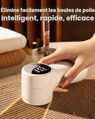 GAIATOP Rasoir de Tissu Rechargeable pour Pull, Anti-Peluches, Affichage numérique Intelligent, pour vêtements et Meubles, Blanc (1 pièce) – vue 2