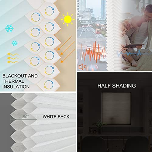 Yoolax Motorized Cellular Shade Work With Alexa, 60% Blackout Smart Honeycomb Blinds Customized Size, Cordless Double Cell Light Filtering Automatic Blinds For Windows (Half Shading Pure White) #TOP2