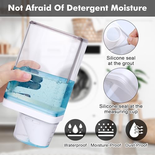 Wyvexa Luftdichter Waschmittelspender Mit Messbecher, 1000 ML Mehrzweck Waschpulverspender, Waschpulver Aufbewahrungsbox für Flüssigwaschmittel, Festwaschmittel – Bild 4