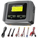 LiPo Battery Charger Large Screen Dual RC Charger Discharger 10A Fast Balance Battery Charger for 1-6S LiPo LiHV Li-ion Life 1-15S NiCD NiMH PB Smart Batteries RC Car Drone (Gray)