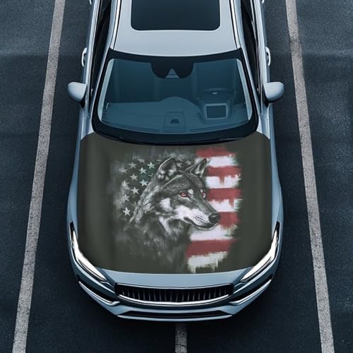 Image of Car Hood Cover Protector,Wolf Design Snowproof Waterproof Comfortable Print Stylish Hood Covers for Cars,Decoration Universal Car Accessories