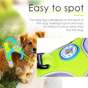 ThinkPet No Pull Harness Breathable Sport Harness with QR Code Dog Tag Reflective Dog Harnesses Smart ID Tagwith Handle Adjustable for Medium Large Dogs Back/Front Clip for Easy Control M Green