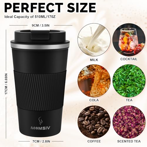 Image of MOMSIV 17oz Travel Mug, Insulated Coffee Cup with Leakproof Lid, Vacuum Stainless Steel Double Walled Reusable Tumbler for Hot and Cold Water Coffee and Tea In Travel and Car