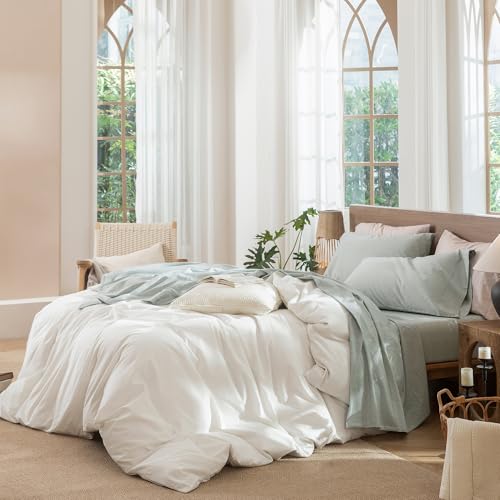 Image of MooMee Striped Sheet Set 100% Washed Cotton Linen Like Cal King