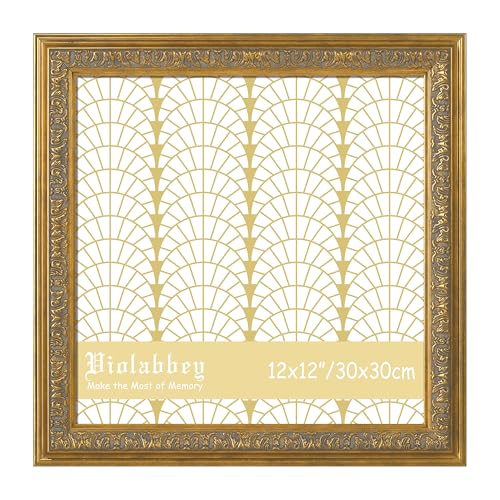 Image of VIOLABBEY 12x12 Frame Gold, Vintage Picture Photo Frame Ornate without Mat for Wall Hanging