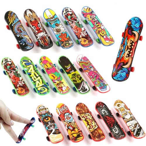 JEYORZY 16pcs Finger Skateboard Set, Mini Diapasones Profesionales, Monopatines para Dedos, Patineta de Juguete para Fiestas, Regalos de Monopatines para Adolescentes, Fiestas Regalo, Patrón aleatorio