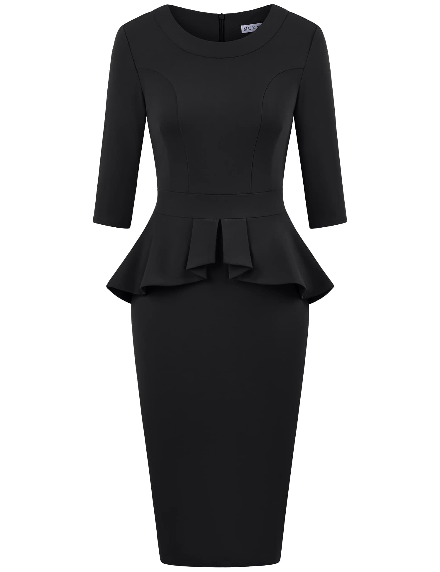 MUXXN Womens 1950s Vintage 3 4 Sleeves Ruffles Bodycon Flattering Casual Formal Pencil Dress