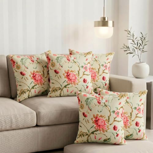 Image of Clasiko Cotton Cushion Covers 16x16 - Set of 5 Floral Heritage | Reversible | Decorative Cushion Covers, Soft Cotton, Hidden Zip, Sofa & Bedroom Decor