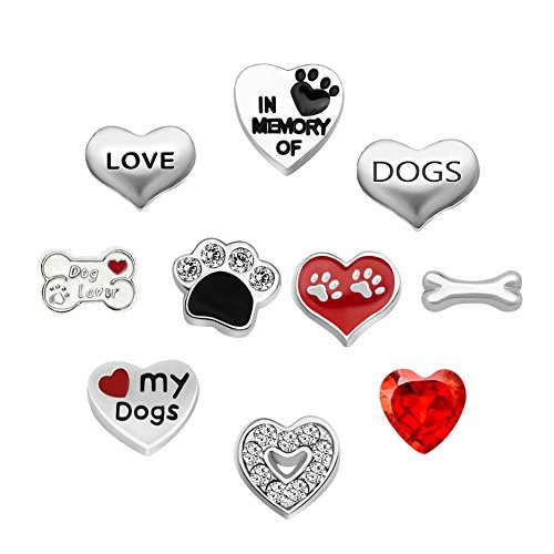 CharmSStory 10 Pcs Dog Floating Charms for Glass Living Memory Lockets Necklace Bracelet (Dog Style)