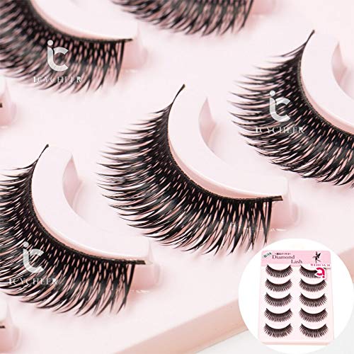 False Eyelashes 3D False Eyelashes Hair 5 Pairs Makeup Eye Lashes Natural Bushy Cross Black - (Length: Mix)
