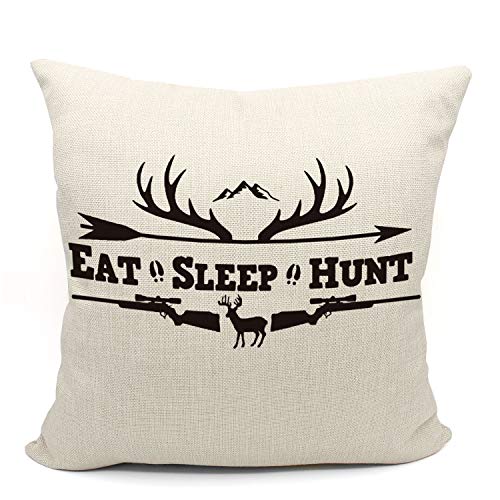 Mancheng-Zi Eat Sleep Hunt Throw Pillow Case, Best Gift To Camper, Hunting Lodge Pillow Case, 18 X 18 Inch Rv Decorative Cotton Linen Cushion Cover For Sofa Couch Bed #TOP19