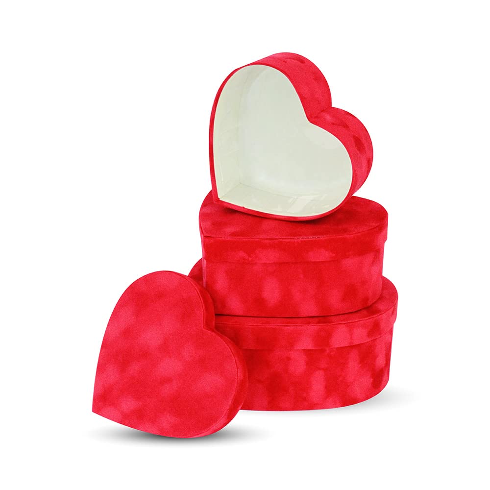 UNIKPACKAGINGPremium Quality Heart Shaped Velvet Flower Boxes, SET OF 3, Gift Boxes for Luxury Flower and Gift Arrangements, with Lids, Ships From USA (Red)