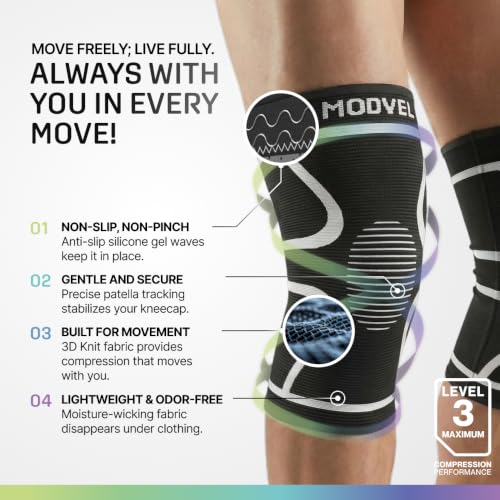 Image of Modvel 2 Pack Knee Brace for Women - Knee Support for Walking, Knee Compression Sleeves for Pain Relief, Knee Sleeves for Women, Knee Brace for Sports, Workouts & Arthritis