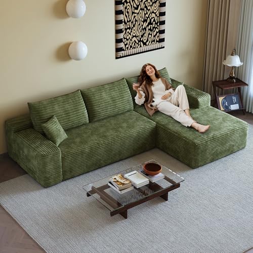 Image of 96 inch Sectional Couches for Living Room Cloud Couch Sofa with L-Shape Upholstered Boneless Couchs Modern Modular Sectional Couch with Chaise