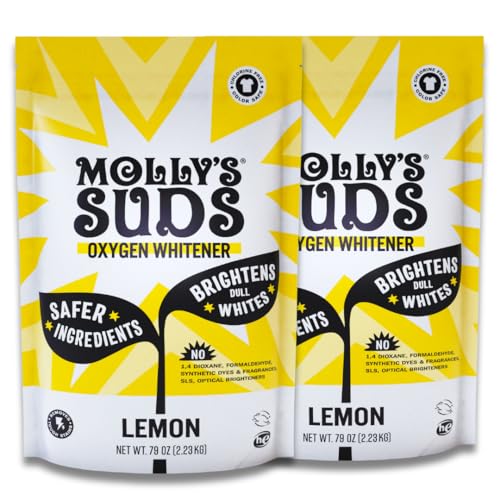 Mollys Suds Oxygen Whitener | Powerful Bleach Alternative Chlorine Free & Color Safe | Brightens Whites and Removes Stains (Pure Lemon Essential Oil - 158 oz)