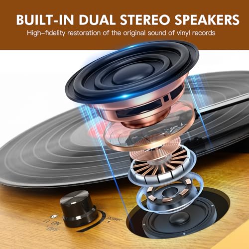 VIFLYKOO Platine Vinyle, Platine Vinyle Bluetooth avec 2 Haut-Parleurs Stéréo, Lecteur Vinyle Rétro Supporte Le sans Fil 3 Vitesses 33/45/78 u/Min, Prise Casque, Entrée AUX, Sortie RCA - Les Beatles, Paul McCartney, John Lennon, RIngo Starr, George Harrison VIFLYKOO Platine Vinyle, Platine Vinyle Bluetooth avec 2 Haut-Parleurs Stéréo, Lecteur Vinyle Rétro Supporte Le sans Fil 3 Vitesses 33/45/78 u/Min, Prise Casque, Entrée AUX, Sortie RCA – Image 3