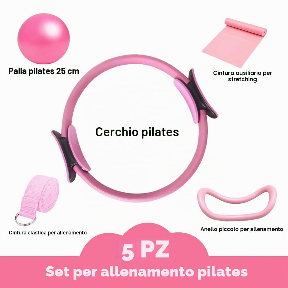 5 Articoli Set di Anelli per Pilates, Set di Anelli da Pilates con Palla da Yoga, Fascia da Yoga, Anello di Resistenza allo Yoga, Cintura ausiliaria per Yoga, per Fitness per per casa (Rosa)