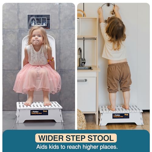 Image of Flottian 5 inch Folding Step Stool for Adults and Kids 15-Inch Extra Wide Stool Holds Up to 300 lbs,Non-Slip Folding Stools with Handle,Compact Plastic Foldable Step Stool for Bathroom,Kitchen,ect White