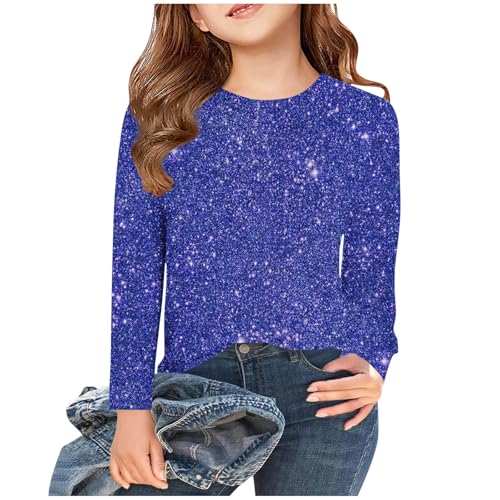 Girls Long Sleeve Glitter Tops Sequin Print Holiday Party Tees Elegant Tunic Shirts Casual Dressy Round Neck Blouse