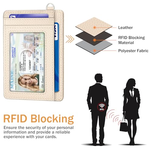 Image of Yonlevres Credit Card Holder Women Slim RFID Blocking Wallet Small Beige | Front Pocket, Handy, RFID Blocking, Woman Girls Ladies Gifts, D-ring for Keychain,Thin Mini Card Case, ID Window, PU Leather