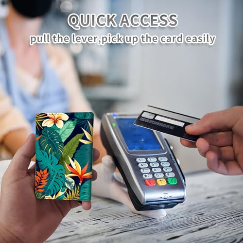 Credit Card Holder PU Leather Trifold Pop Up Card Slot Wallet, with RFID Blocking & Magnetic Close Credit Cards Cash Wallets, Slim Pocket Credit Card Holder for Women Men, Tortoiseshell Leaf3