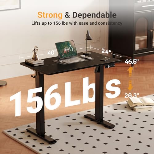 Image of YDN Electric Standing Desk Adjustable Height, 40 x 24 Inches Sit Stand up Desk with Memory Presets & Cable Management, Home Office Desk for Office & Computer Workstation, Black Frame /Black Top