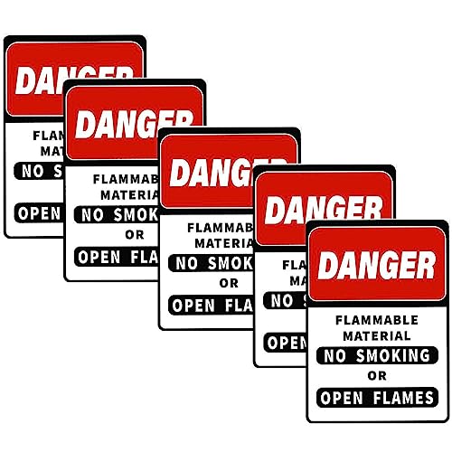 Image of CVANU Danger Flammable Material No Smoking or Open Flames Warning Safety Self-Adhesive Waterproof PVC Vinyl Sign Sticker Size (11.7inchX8.3inch) Pack of 5