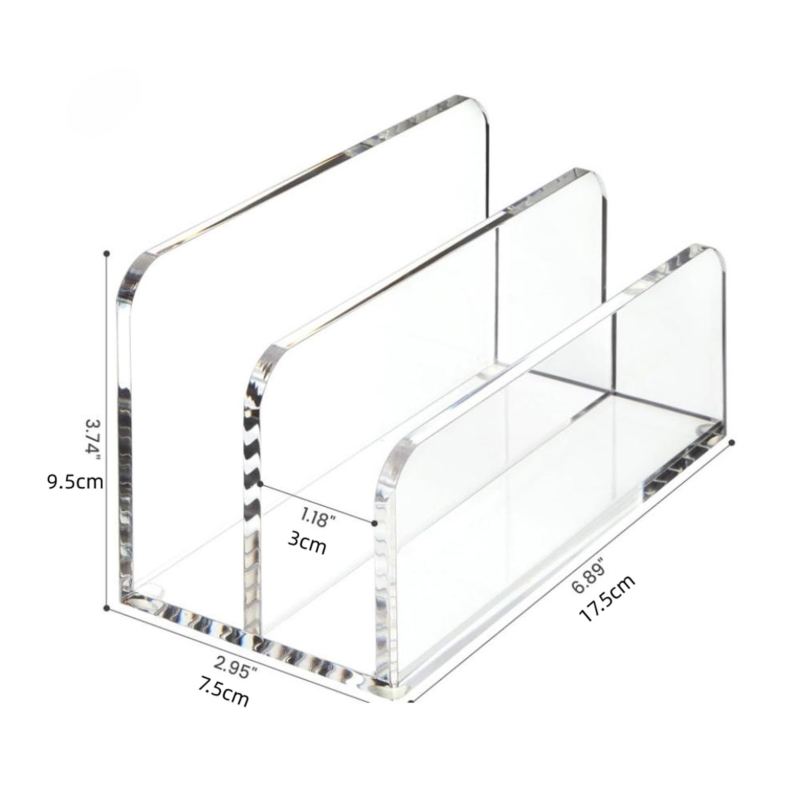 Raccoglitore posta acrilico trasparente 2 scomparti per scrivania, base antiscivolo 17,5x7,5x9,5 cm