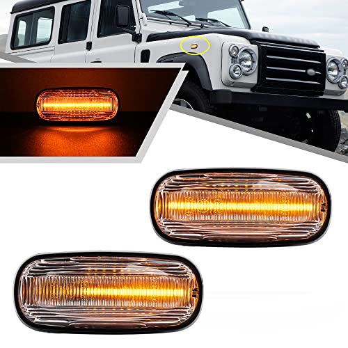 2Pcs Amber Defender LED Dynamic Sequential Blink Side Marker Light for La.nd Ro.ver Discovery 1998-2002 Freelander 1997-2001 Defender 1999-2015 Front Fender Indicator Turn Signal Lights Clear Lens
