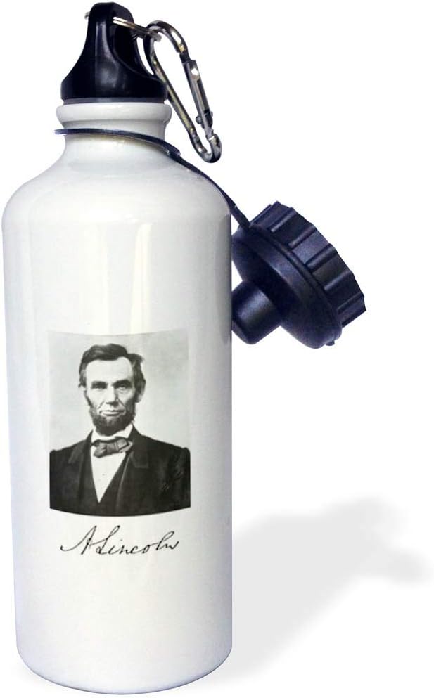 3dRose Abraham Lincoln Sports Water Bottle, 21 oz, White