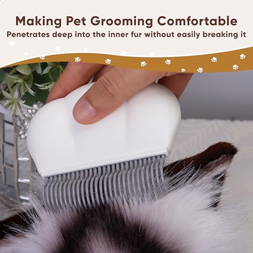 Image of 2-in-1 Pet Hair Removal Massaging Shell Comb, Soft Deshedding Brush for Cats & Dogs, Gentle Grooming Tool for Mats & Tangles (White)