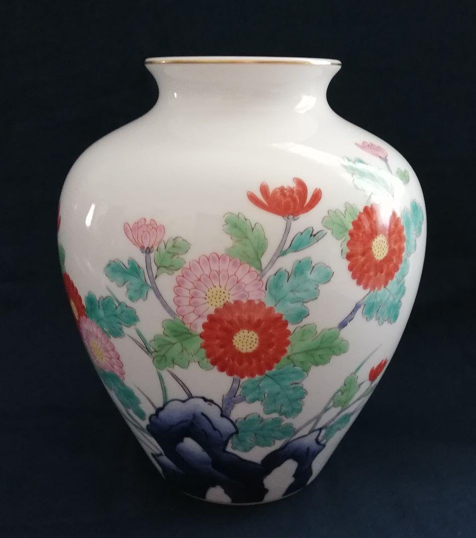 Amazon.co.jp: 美 有田焼 色鍋島 花瓶 峯山窯 峯山作 花絵 高さ22.5