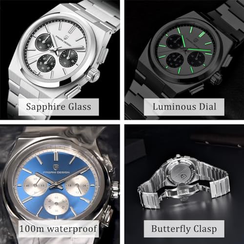 CEYADG Pagani Design Chronograph Watches for Men Analog Wrist Watch, Stainless Steel Quartz Men’s Watch; Sapphire Glass; 40mm - Image 6